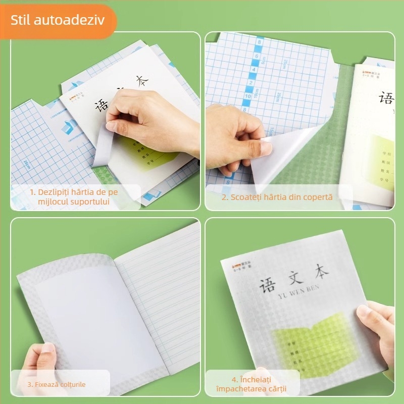 Husă de carte transparentă, autoadezivă, din PP, pentru caiete de școală primară, potrivită pentru clasele 1-2 și 3-6.
