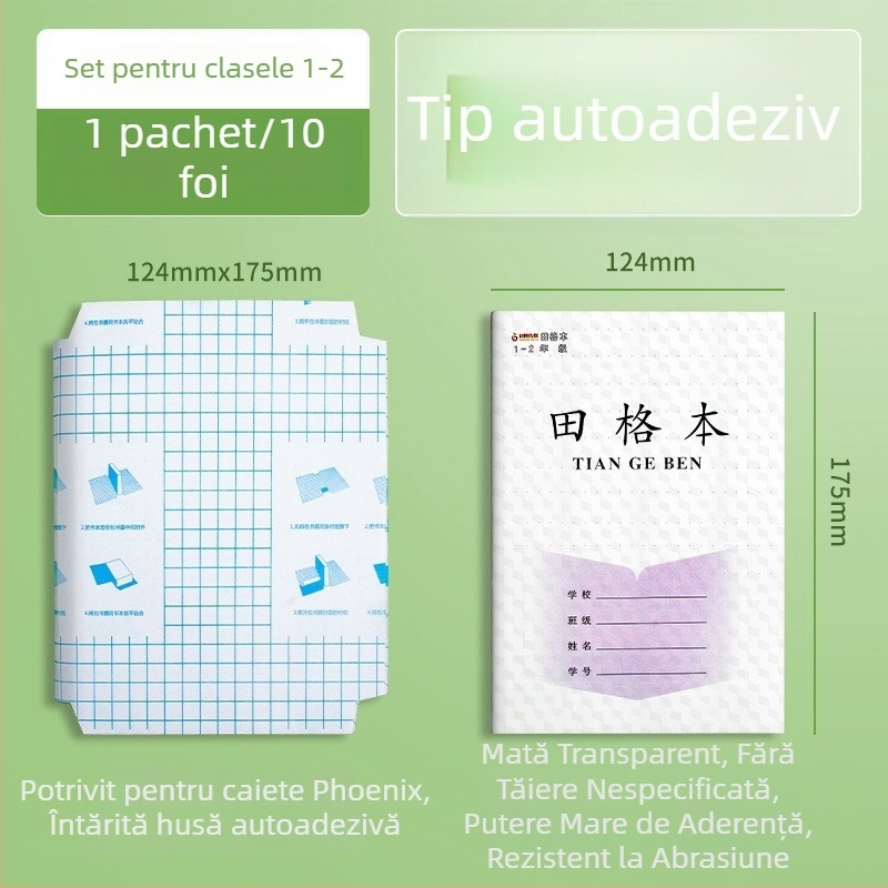 Husă de carte transparentă, autoadezivă, din PP, pentru caiete de școală primară, potrivită pentru clasele 1-2 și 3-6.