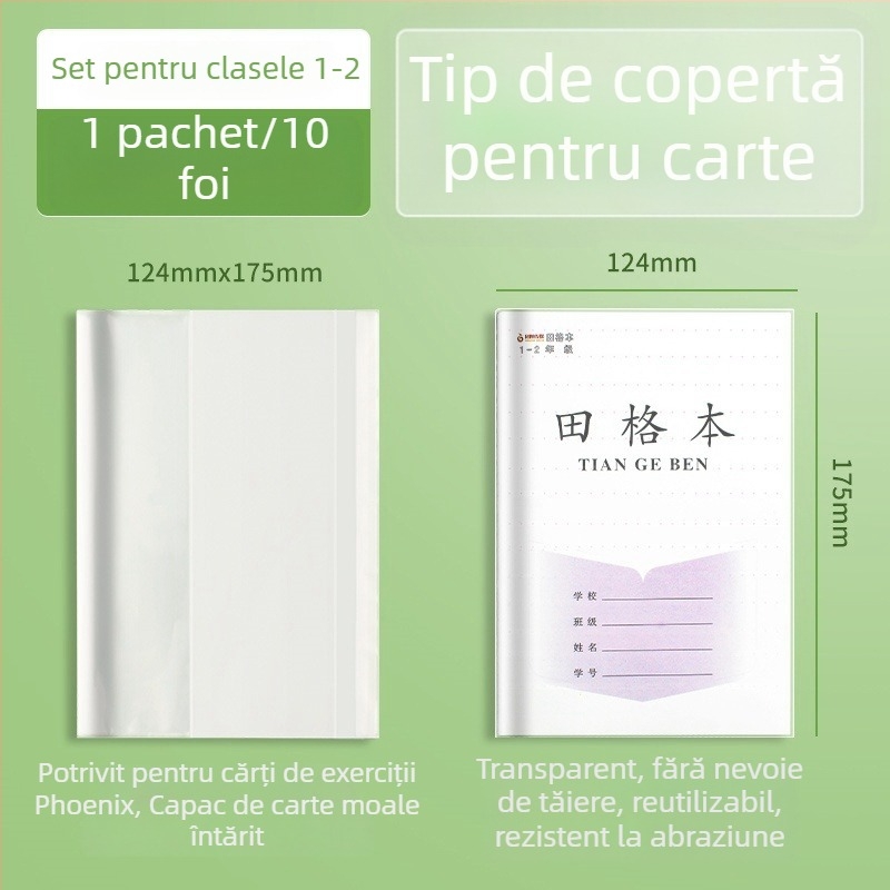 Husă de carte transparentă, autoadezivă, din PP, pentru caiete de școală primară, potrivită pentru clasele 1-2 și 3-6.