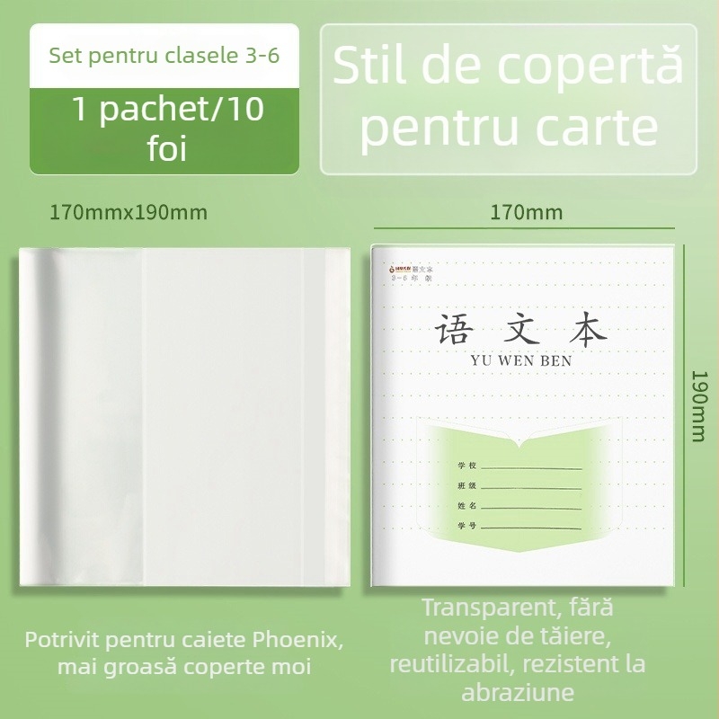 Husă de carte transparentă, autoadezivă, din PP, pentru caiete de școală primară, potrivită pentru clasele 1-2 și 3-6.