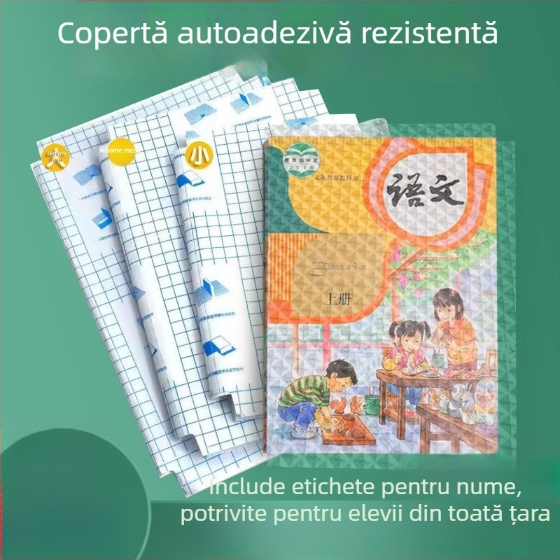 Husă de carte transparentă, autoadezivă, cu model diamant, rezistentă la apă și antiderapantă, cu adeziv pe bază de apă, pentru elevi