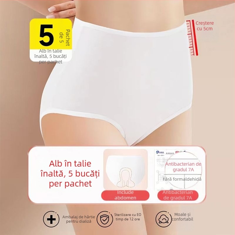 Chiloți de unică folosință pentru femei, talie înaltă, după naștere, 90–95% bumbac, căptușeală din bumbac