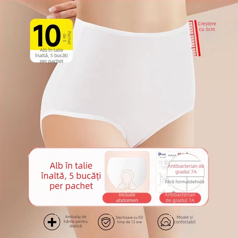 Chiloți de unică folosință pentru femei, talie înaltă, după naștere, 90–95% bumbac, căptușeală din bumbac