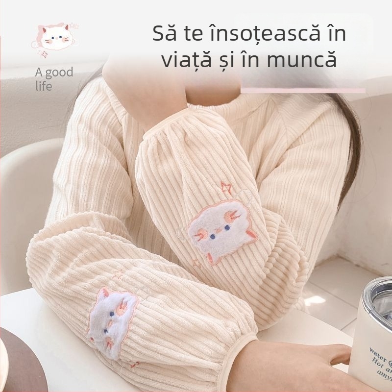 Acoperitoare de mâneci A-186 pentru femei adulte – păr de iepure, rezistente la pete, brodate