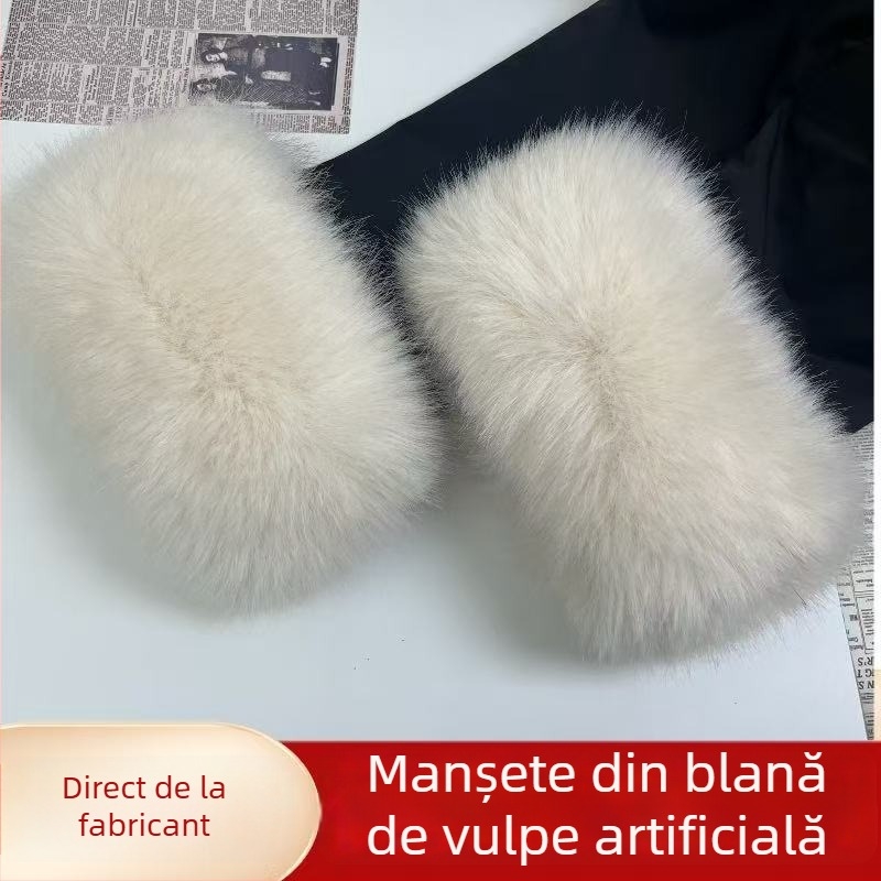 Manșetă detașabilă din blană artificială pentru paltoane – blană artificială, lucrată manual, căldură de iarnă, pentru femei