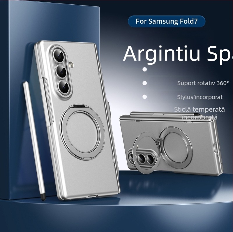 Carcasă de protecție pentru Samsung Z Fold7/Z Fold5 cu suport magnetic pliabil, ax central pentru stilou, din PC, presare la cald, protecție anti-cădere