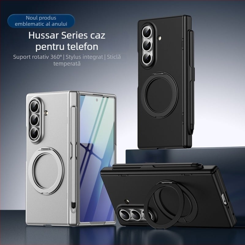 Carcasă de protecție pentru Samsung Z Fold7/Z Fold5 cu suport magnetic pliabil, ax central pentru stilou, din PC, presare la cald, protecție anti-cădere