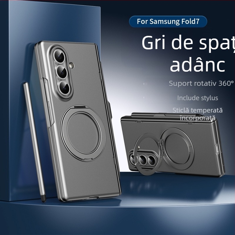 Carcasă de protecție pentru Samsung Z Fold7/Z Fold5 cu suport magnetic pliabil, ax central pentru stilou, din PC, presare la cald, protecție anti-cădere