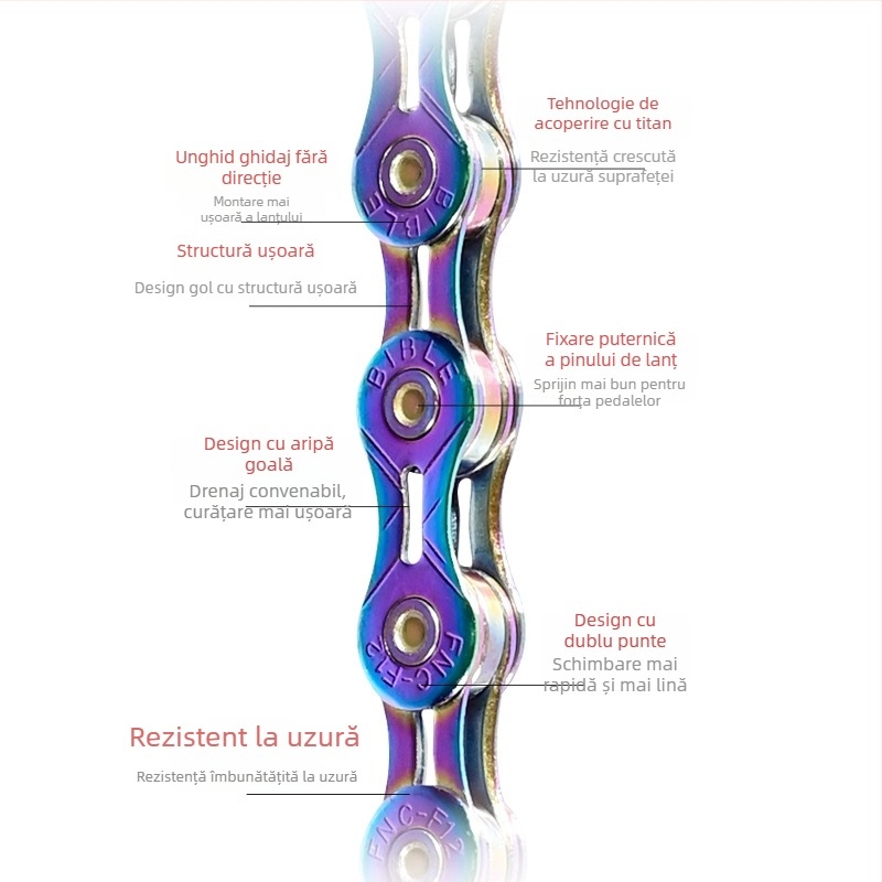 Lanț de bicicletă NanLio X12, oțel inoxidabil, pentru 8-12 viteze
