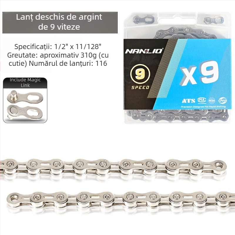 Lanț de bicicletă NanLio X12, oțel inoxidabil, pentru 8-12 viteze