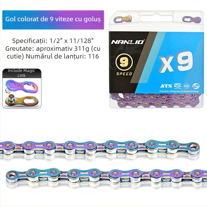 Lanț de bicicletă NanLio X12, oțel inoxidabil, pentru 8-12 viteze