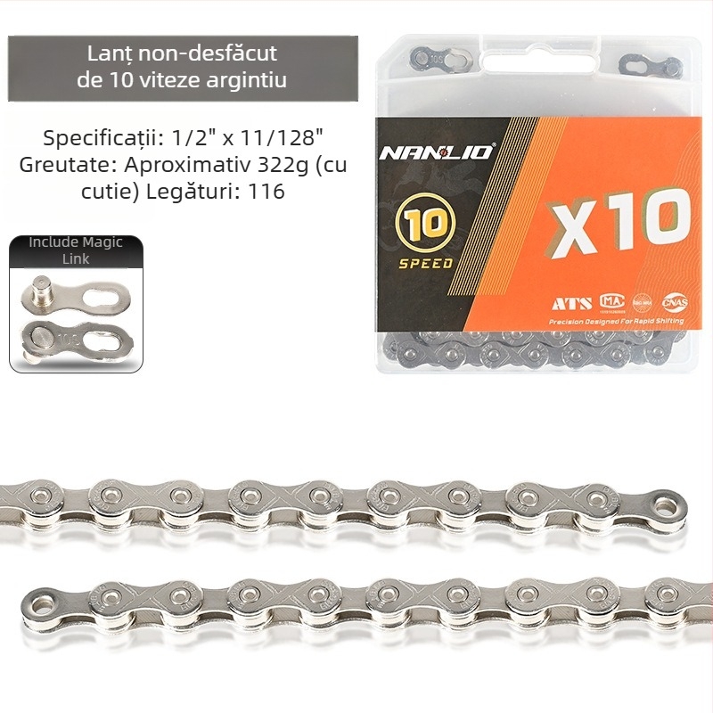 Lanț de bicicletă NanLio X12, oțel inoxidabil, pentru 8-12 viteze