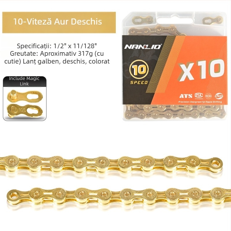 Lanț de bicicletă NanLio X12, oțel inoxidabil, pentru 8-12 viteze