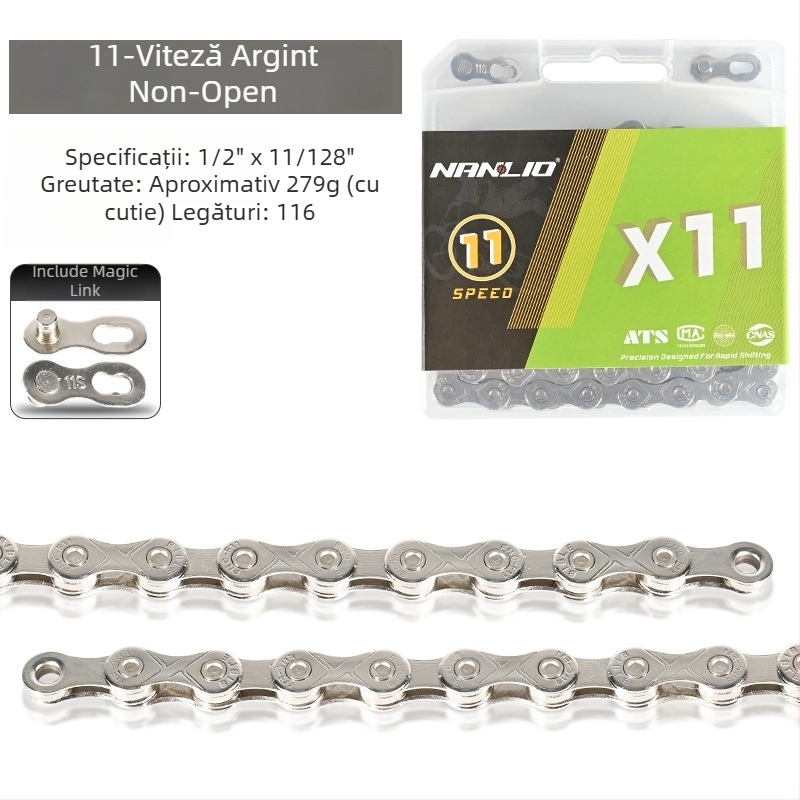 Lanț de bicicletă NanLio X12, oțel inoxidabil, pentru 8-12 viteze
