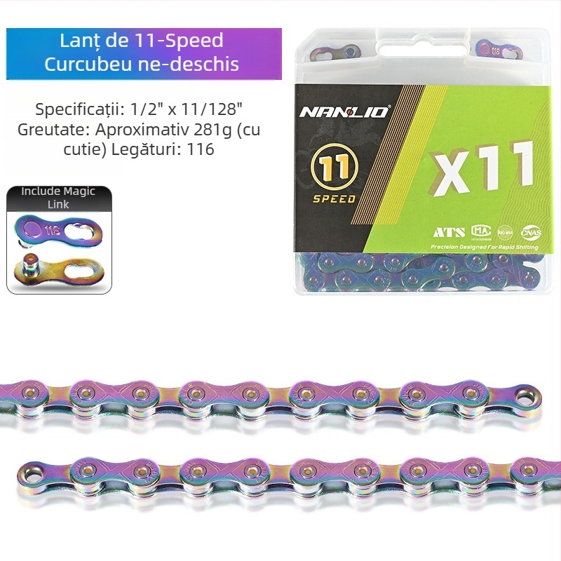 Lanț de bicicletă NanLio X12, oțel inoxidabil, pentru 8-12 viteze