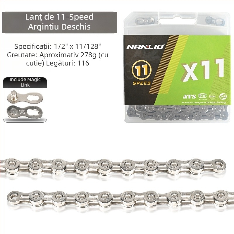 Lanț de bicicletă NanLio X12, oțel inoxidabil, pentru 8-12 viteze