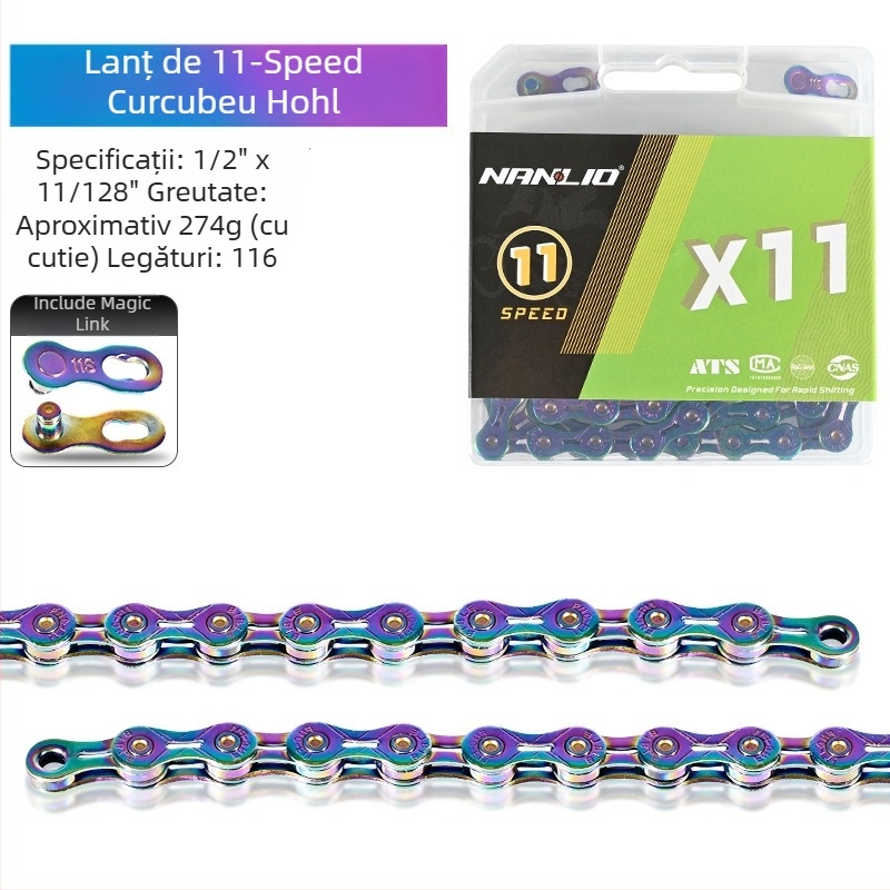 Lanț de bicicletă NanLio X12, oțel inoxidabil, pentru 8-12 viteze