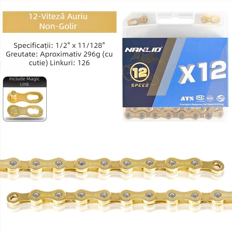 Lanț de bicicletă NanLio X12, oțel inoxidabil, pentru 8-12 viteze