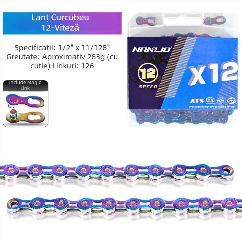 Lanț de bicicletă NanLio X12, oțel inoxidabil, pentru 8-12 viteze
