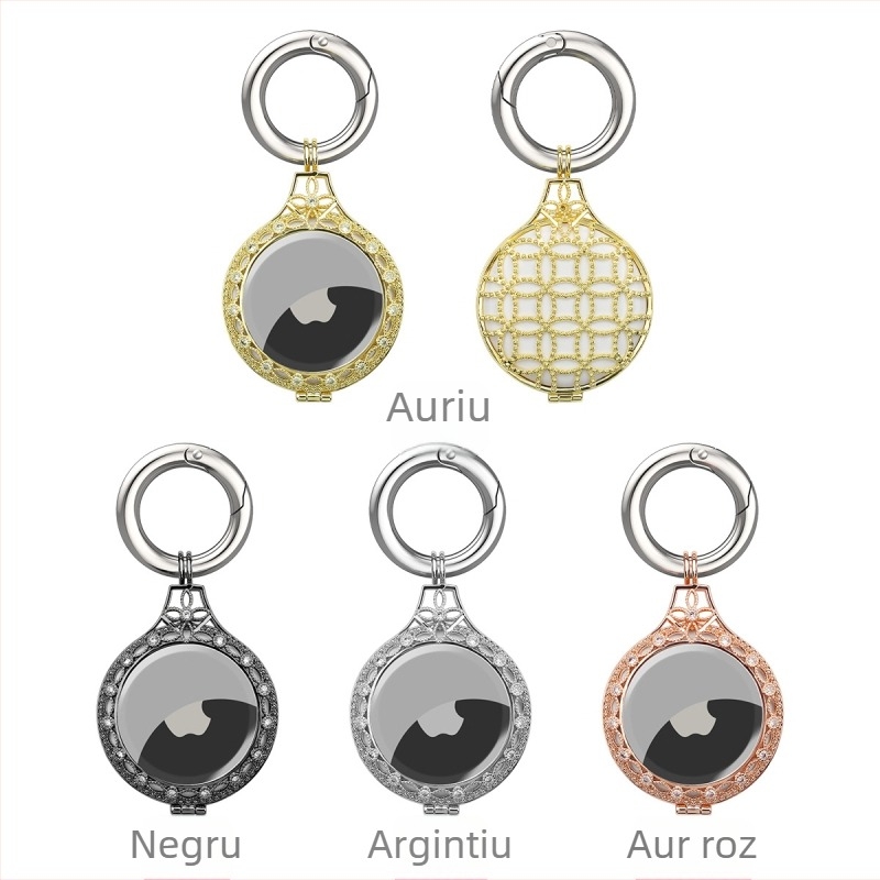Carcasă metalică protectoare pentru AirTag, cu incrustații de diamant, stil clamshell, lux ușor, pentru breloc