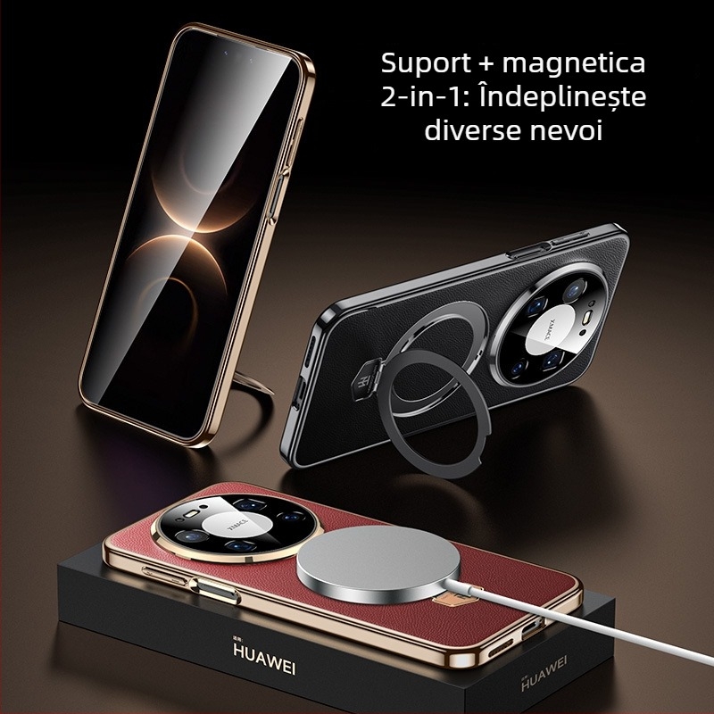 Carcasă de protecție Huawei Mate80 cu Maituo sistem magnetic de susținere, 2-în-1 margine moale și panou din acril, finisaj electroplatinat, anticadere