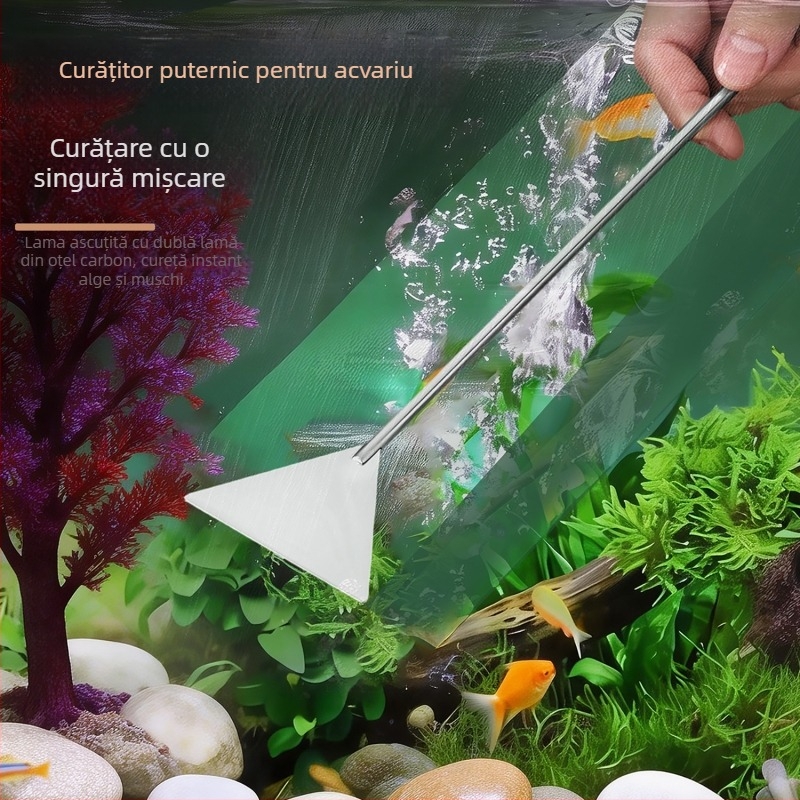 Set de instrumente pentru acvariu din oțel inoxidabil, format din 5 piese: foarfecă pentru plante acvatice, clemă robustă, racletă plată pentru nisip și raclet pentru alge — model 00-263