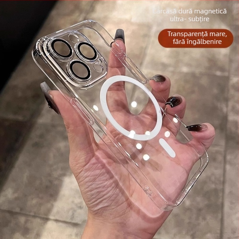 Carcasă pentru telefon cu tracțiune magnetică și protecție anti-cădere, husă PC pentru seria iPhone 11–14, electroplacare