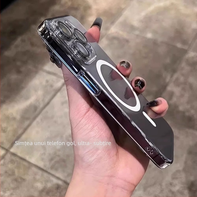 Carcasă pentru telefon cu tracțiune magnetică și protecție anti-cădere, husă PC pentru seria iPhone 11–14, electroplacare