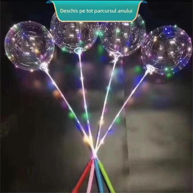 Set de jucării luminoase cu mâner de balon și minge Bobo – plastic, rotund, baloane tip val, logo imprimat