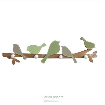 Cuier de perete din lemn cu pasăre, cu mai multe cârlige – stil american, decor rustic pentru casă, sarcină maximă 10 kg, Weiyi Home