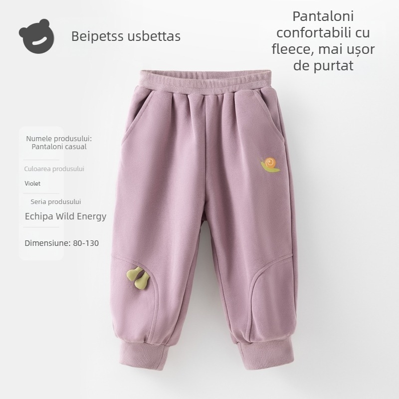 Beitaisi Pantaloni pentru copii cu căptușeală din fleece, țesătură din amestec de bumbac (85,1% bumbac), talie medie cu curea elastică