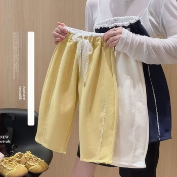 Pantaloni pentru copii, stil balet, cu dantelă, patchwork și margine curbată, 50% bumbac, pentru copii 3–8 ani