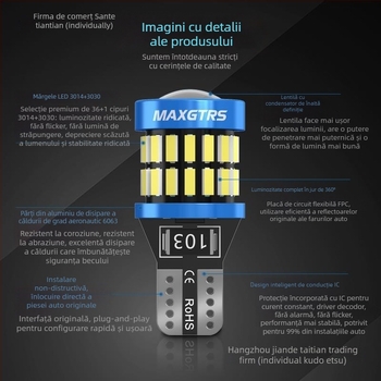 Lampă LED T10 pentru lumină plăcii de înmatriculare, lentilă de înaltă iluminare, bază W5W (12V, 5000 lm)