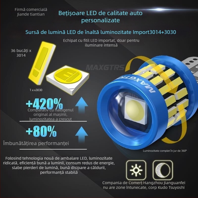 Lampă LED T10 pentru lumină plăcii de înmatriculare, lentilă de înaltă iluminare, bază W5W (12V, 5000 lm)