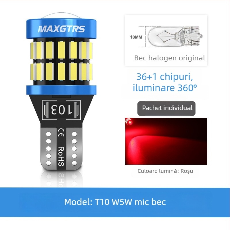 Lampă LED T10 pentru lumină plăcii de înmatriculare, lentilă de înaltă iluminare, bază W5W (12V, 5000 lm)