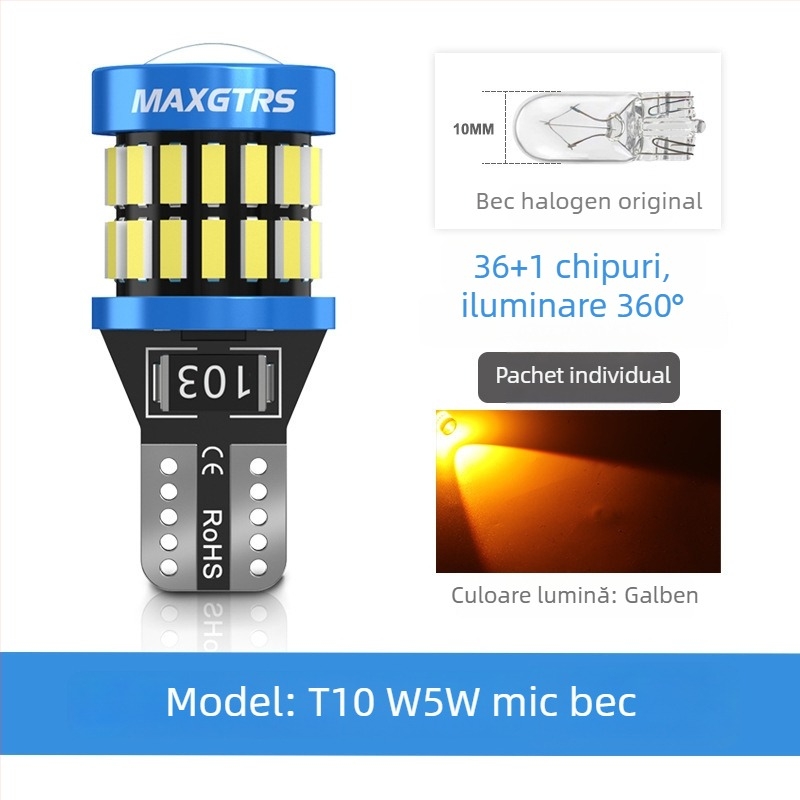 Lampă LED T10 pentru lumină plăcii de înmatriculare, lentilă de înaltă iluminare, bază W5W (12V, 5000 lm)