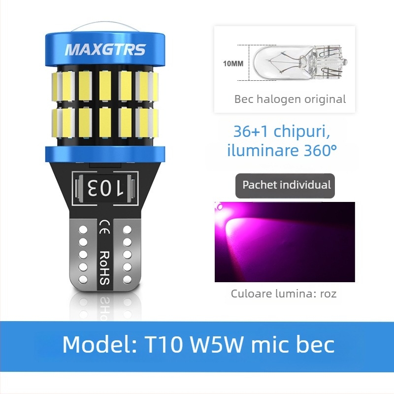 Lampă LED T10 pentru lumină plăcii de înmatriculare, lentilă de înaltă iluminare, bază W5W (12V, 5000 lm)