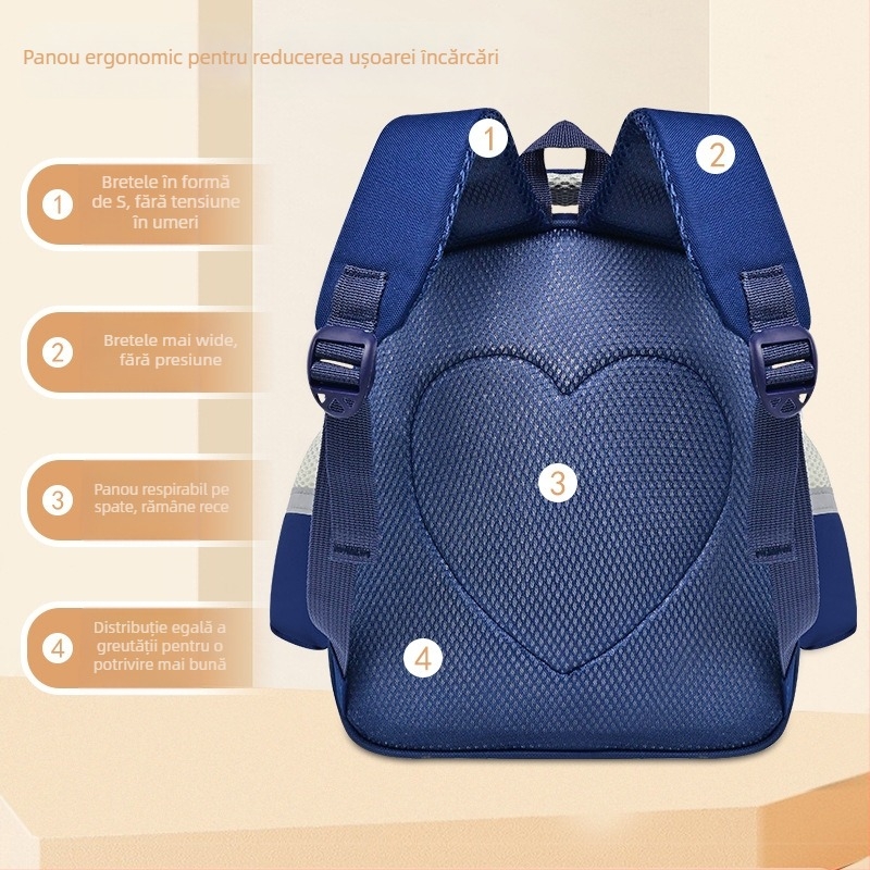 Rucsac școlar pentru copii cu carcasă rigidă, ușor și respirabil, material Oxford, curele cu aer, design neutru, potrivit pentru grădiniță