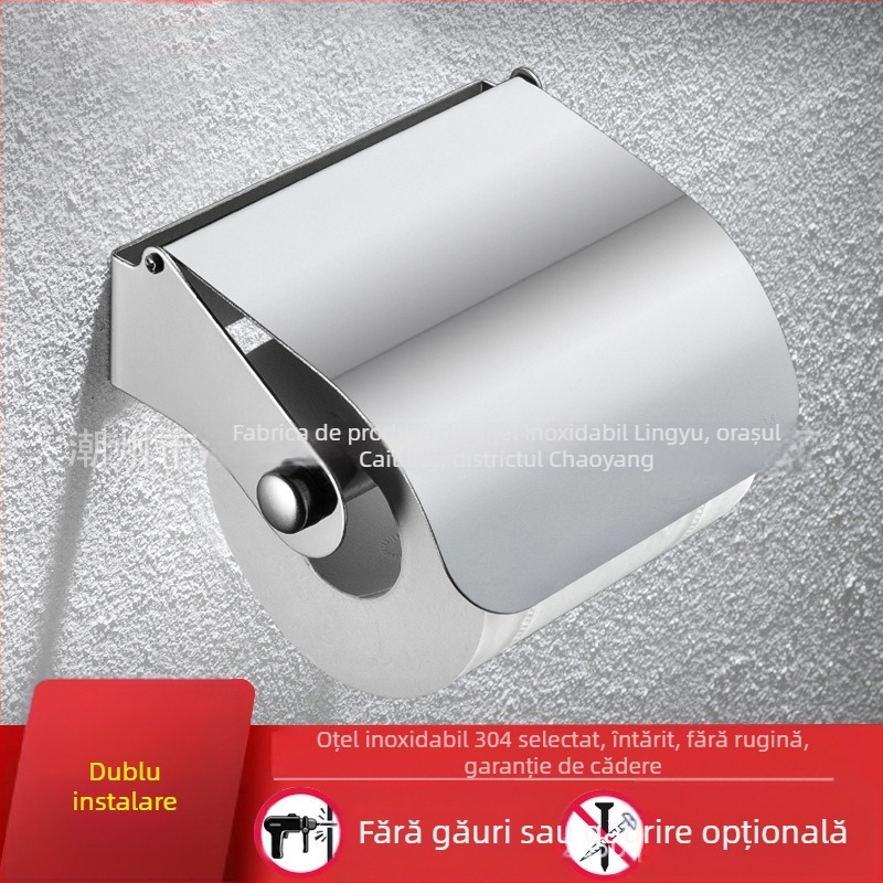 Suport hârtie igienică din oțel inoxidabil 304, montaj fără găuri, finisaj lucios, pentru baie și hotel