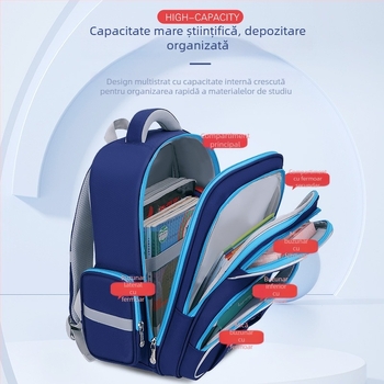 Rucsac școlar pentru copii 6–12 ani, ușor, cu protecție pentru coloana și reducerea încărcăturii, capacitate mare, material Oxford, curele de umăr curbate