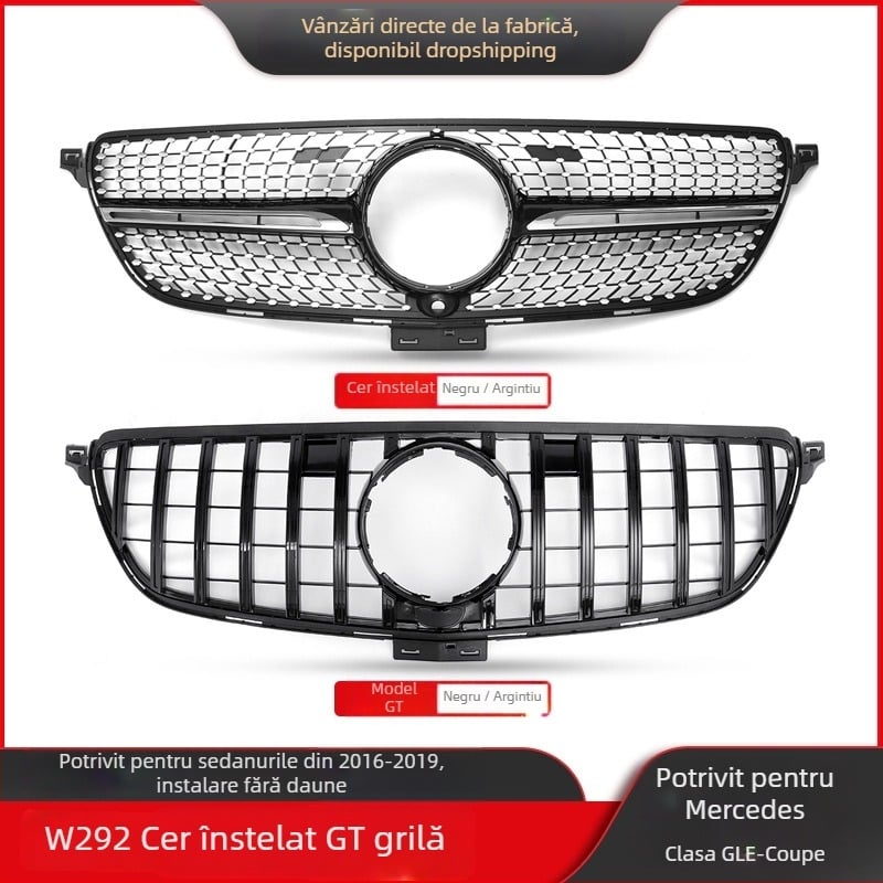 Grilă față pentru Mercedes-Benz GLE-Class W166/W292, stil GT cu bare verticale, centru, ABS plastic, 2016-2019