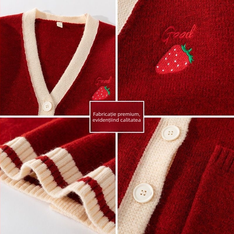 Costum fetițe cu fustă în stil colegiu pentru iarnă, set din trei piese (fustă, sacou, pulover cu mâneci lungi), material bumbac-poliester, model grilă, pentru copii 3–8 ani.