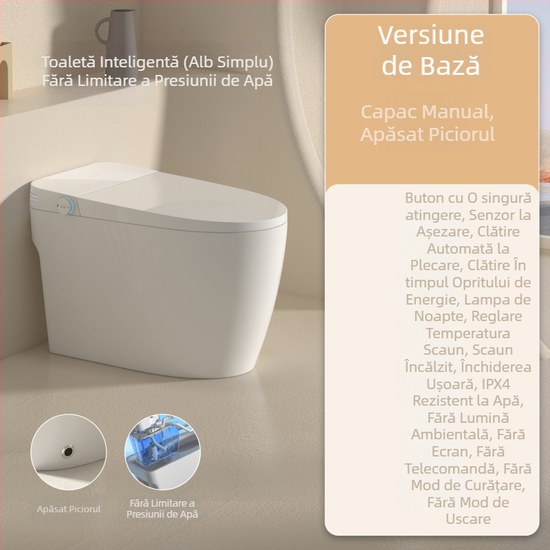 Toaletă inteligentă cu spălare automată, ceramică, temperatură a apei reglabilă, șezut încălzit, reglare presiune apă, spălare 3L, All-in-One, Modelul 701