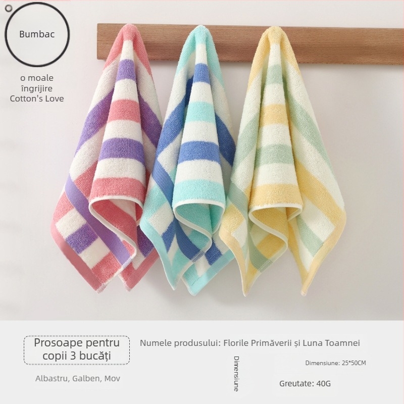 Prosop de față din bumbac pentru copii, absorbant și moale (Material: bumbac; Fir: 100d; Țesătură: Plain weave; Greutate: sub 50 g; Categoria: prosop/față)