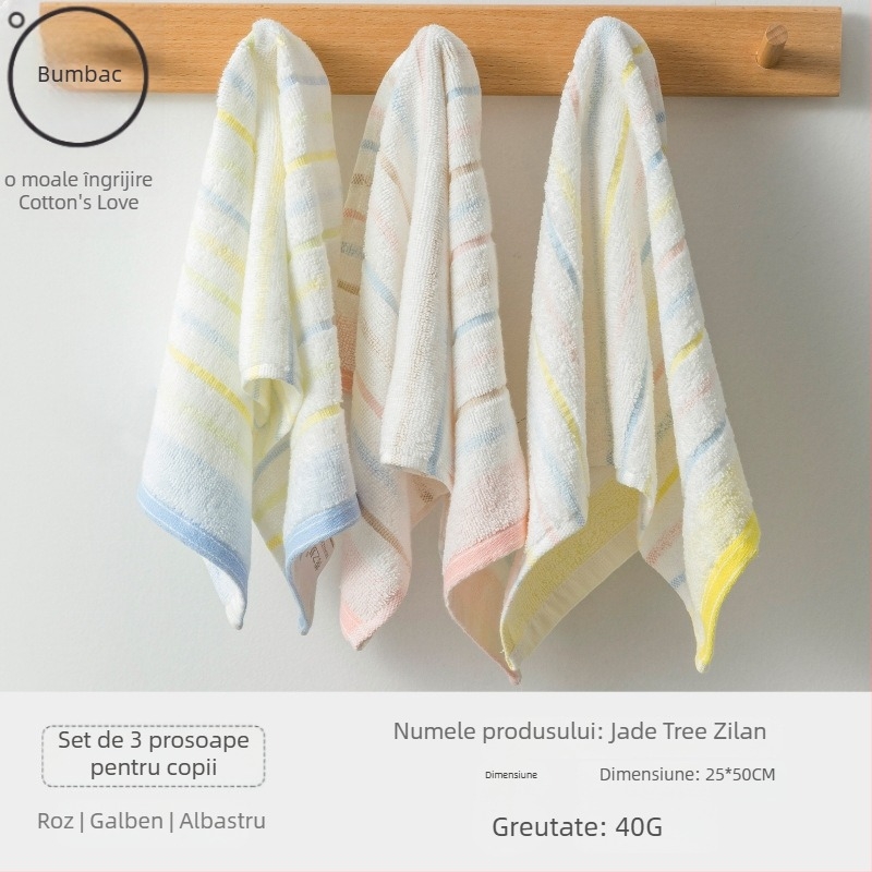 Prosop de față din bumbac pentru copii, absorbant și moale (Material: bumbac; Fir: 100d; Țesătură: Plain weave; Greutate: sub 50 g; Categoria: prosop/față)