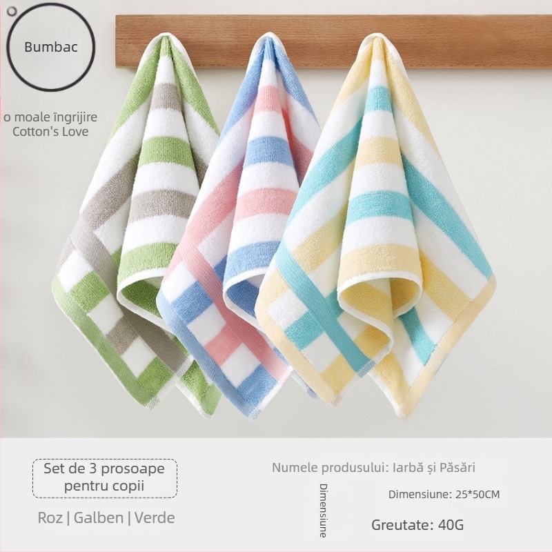 Prosop de față din bumbac pentru copii, absorbant și moale (Material: bumbac; Fir: 100d; Țesătură: Plain weave; Greutate: sub 50 g; Categoria: prosop/față)