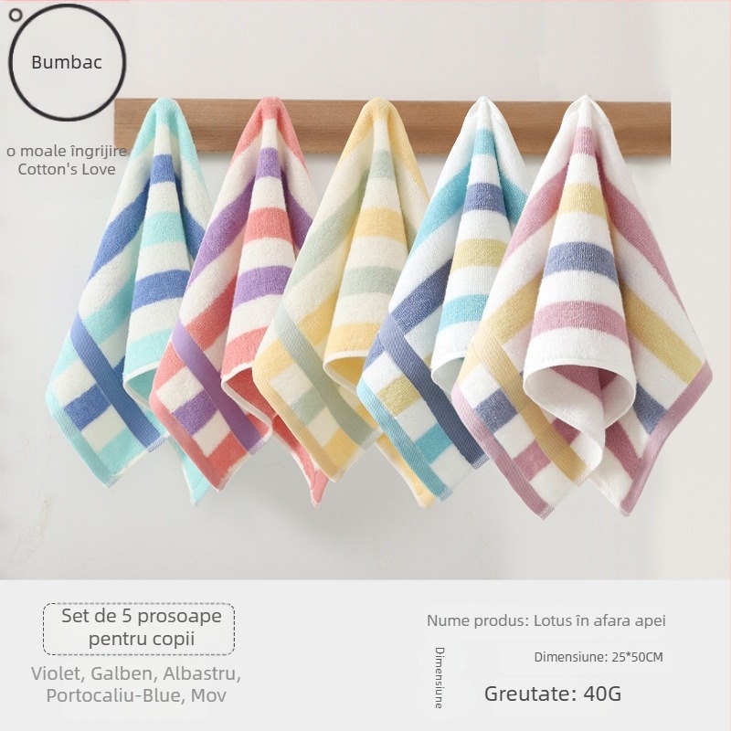 Prosop de față din bumbac pentru copii, absorbant și moale (Material: bumbac; Fir: 100d; Țesătură: Plain weave; Greutate: sub 50 g; Categoria: prosop/față)