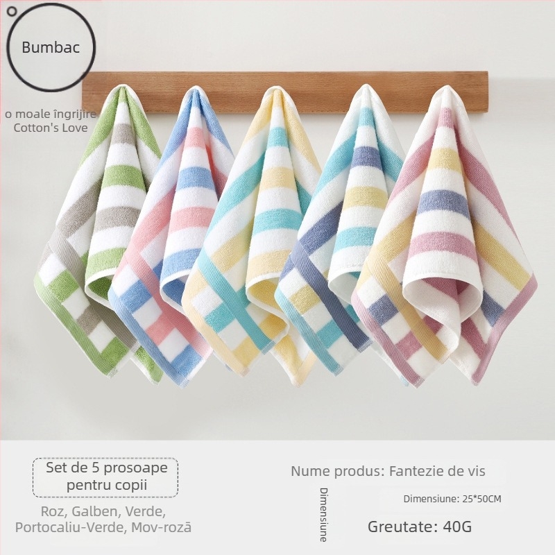 Prosop de față din bumbac pentru copii, absorbant și moale (Material: bumbac; Fir: 100d; Țesătură: Plain weave; Greutate: sub 50 g; Categoria: prosop/față)