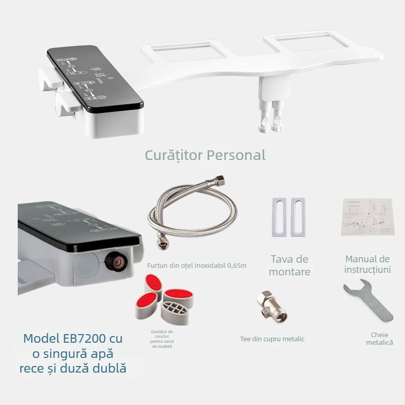 Capac de bidet pentru toaletă, neelectric, cu duză reglabilă, control al presiunii apei, duză auto-curățitoare, potrivire universală (EB7200)