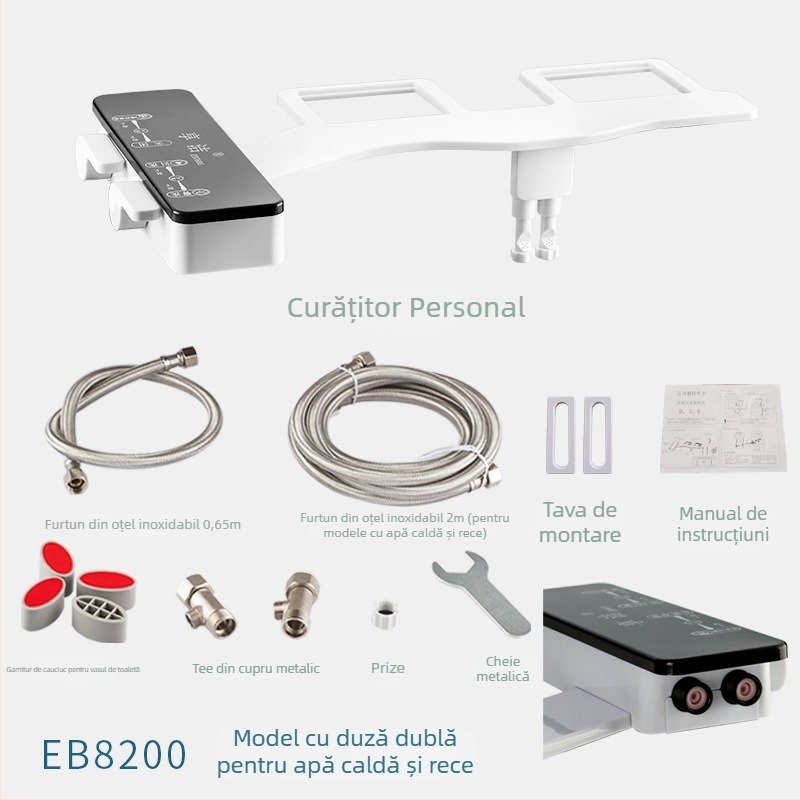 Capac de bidet pentru toaletă, neelectric, cu duză reglabilă, control al presiunii apei, duză auto-curățitoare, potrivire universală (EB7200)
